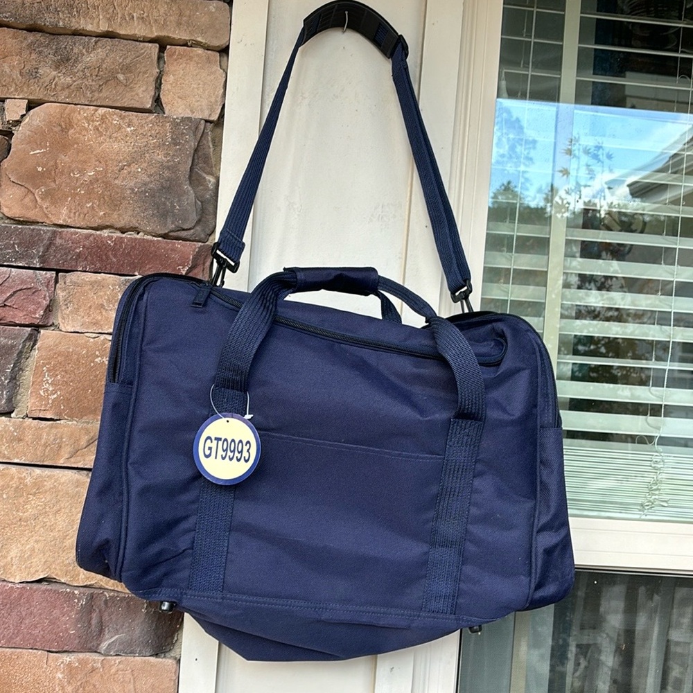 CANVAS CARRY ALL. ZIPPERS POCKETS AND LIGHTWEIGHT.NAVY BLUE W SHOULDER STRAP - Picture 1 of 8